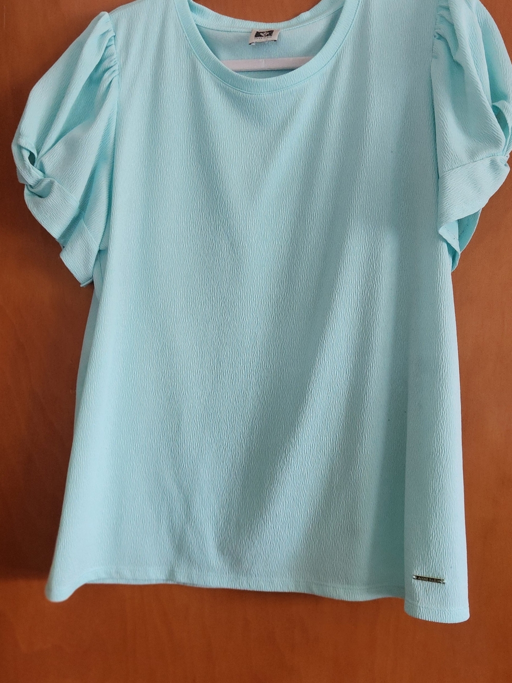 Anne Klein Light Aqua Puff Sleeve Blouse